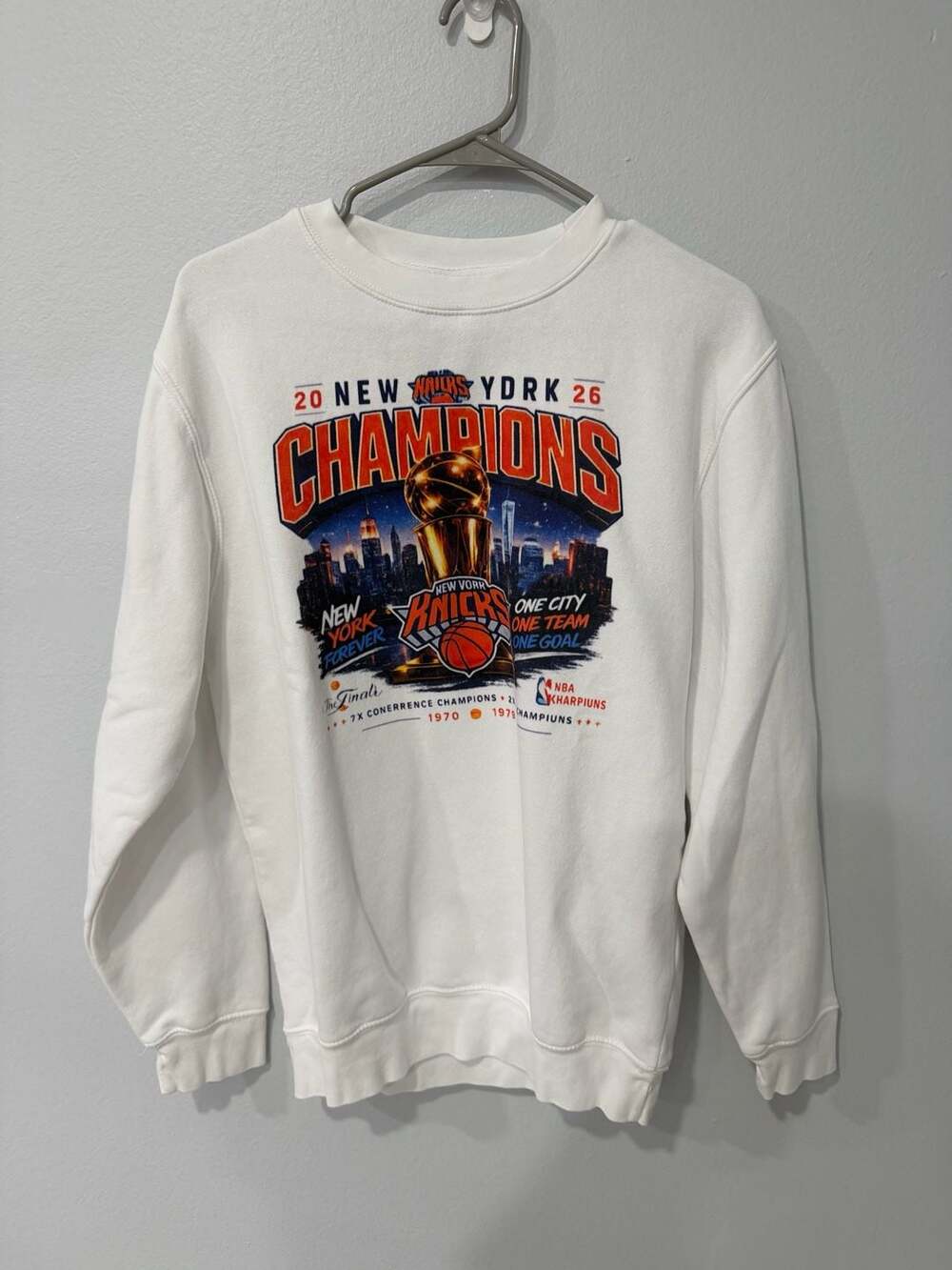 New York Knicks 2026 NBA Finals Champions Graphic Crewneck Sweatshirt
